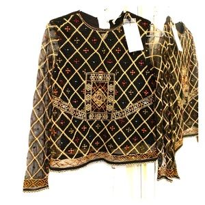 Zara embroidered long sleeve top